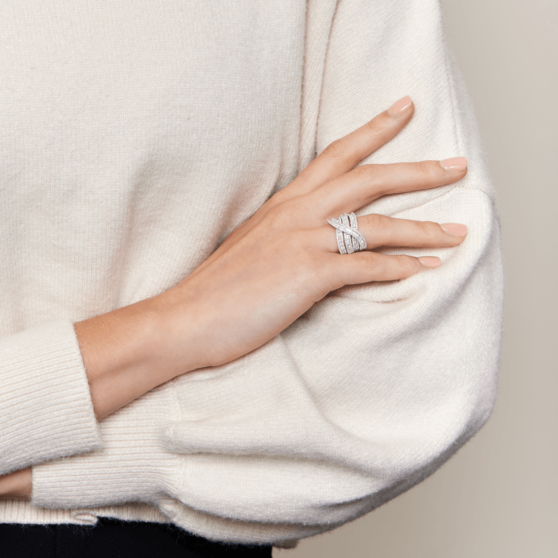 9ct White Gold 1.00ct Diamond Multi Layer Ring Rings Bevilles 