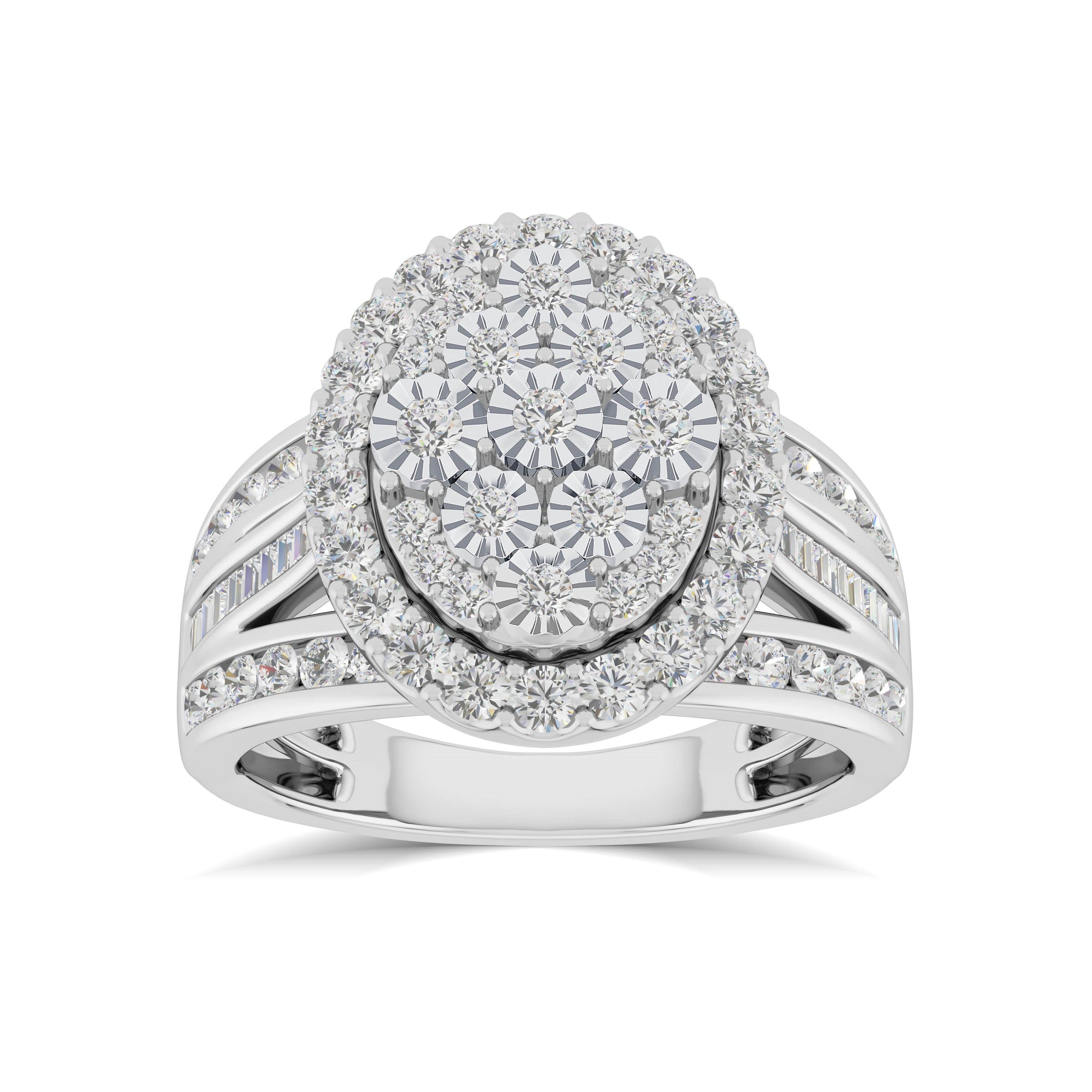 Oval Halo Ring with 1.00ct of Diamonds in 9ct White Gold Rings Bevilles 