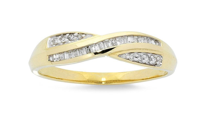 Crossover Ring with 0.15ct of Diamonds in 9ct Yellow Gold Rings Bevilles 