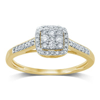 9ct Yellow Gold Square Shape Halo Ring with 0.25ct of Diamonds Rings Bevilles 