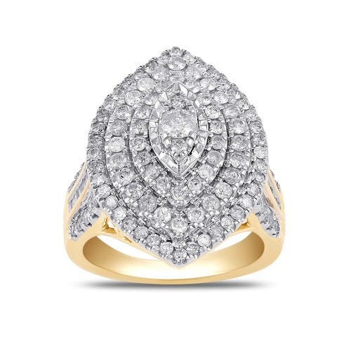 Marquise Shape Ring with 1.50ct of Diamonds in 9ct Yellow Gold Rings Bevilles 
