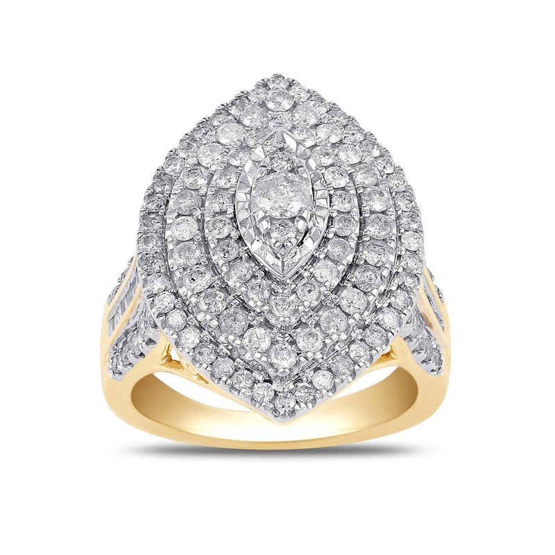 Marquise Shape Ring with 1.50ct of Diamonds in 9ct Yellow Gold Rings Bevilles 