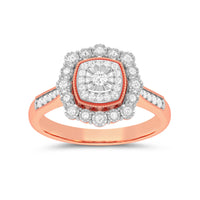 Miracle Little Halo Ring with 0.15ct of Diamonds in 9ct Rose Gold Rings Bevilles 