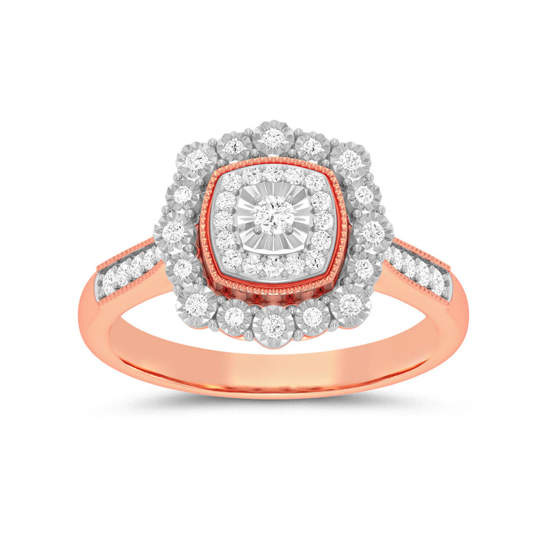 Miracle Little Halo Ring with 0.15ct of Diamonds in 9ct Rose Gold Rings Bevilles 