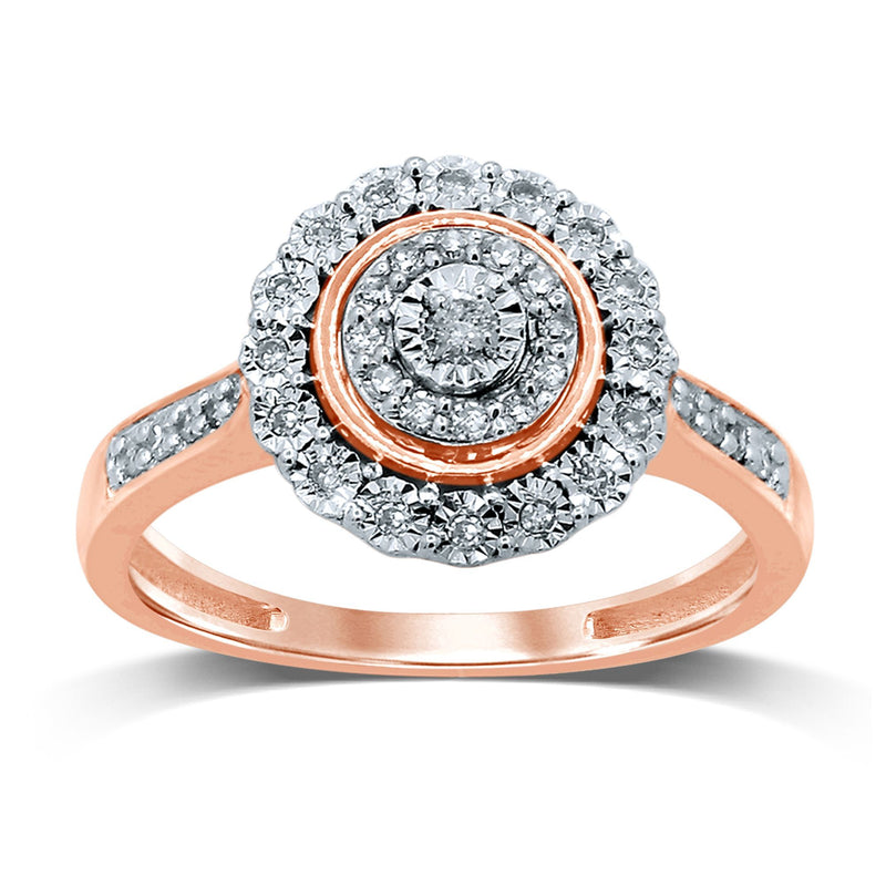 Miracle Halo Ring with 1/5ct of Diamonds in 9ct Rose Gold Rings Bevilles 