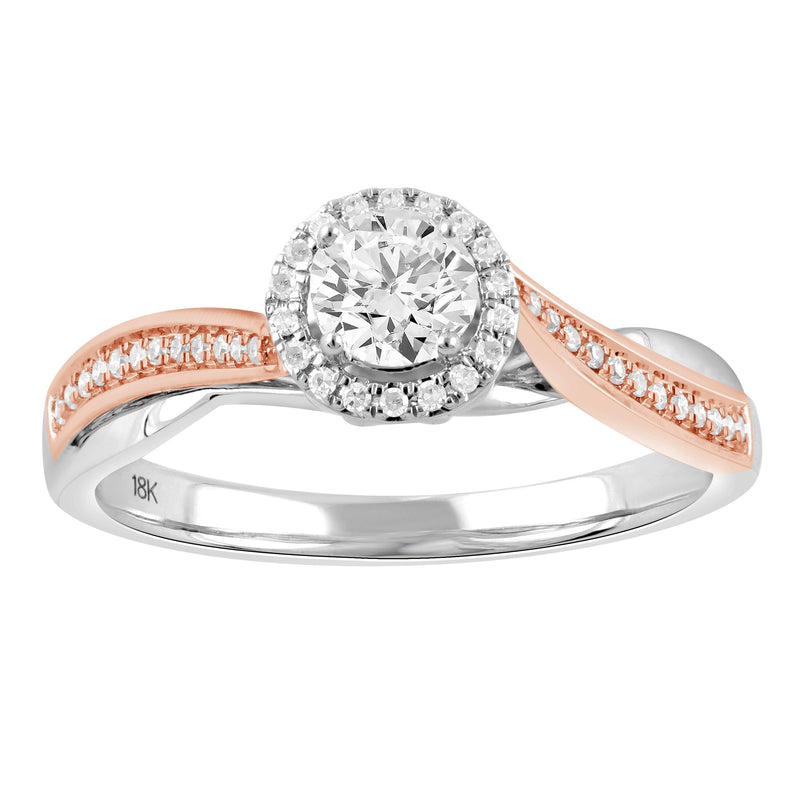 Facets of Love Halo Ring with 0.35ct of Diamonds in 18ct White Gold and 18ct Rose Gold Rings Bevilles 