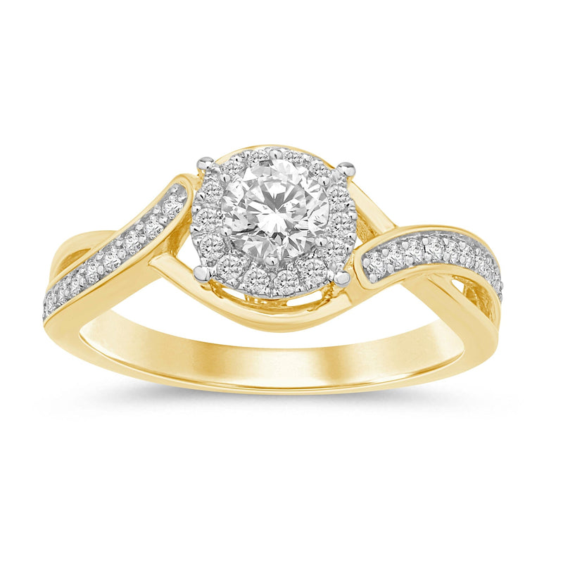 Facets of Love Solitaire Halo Ring with 1/2ct of Diamonds in 18ct Yellow Gold Rings Bevilles 