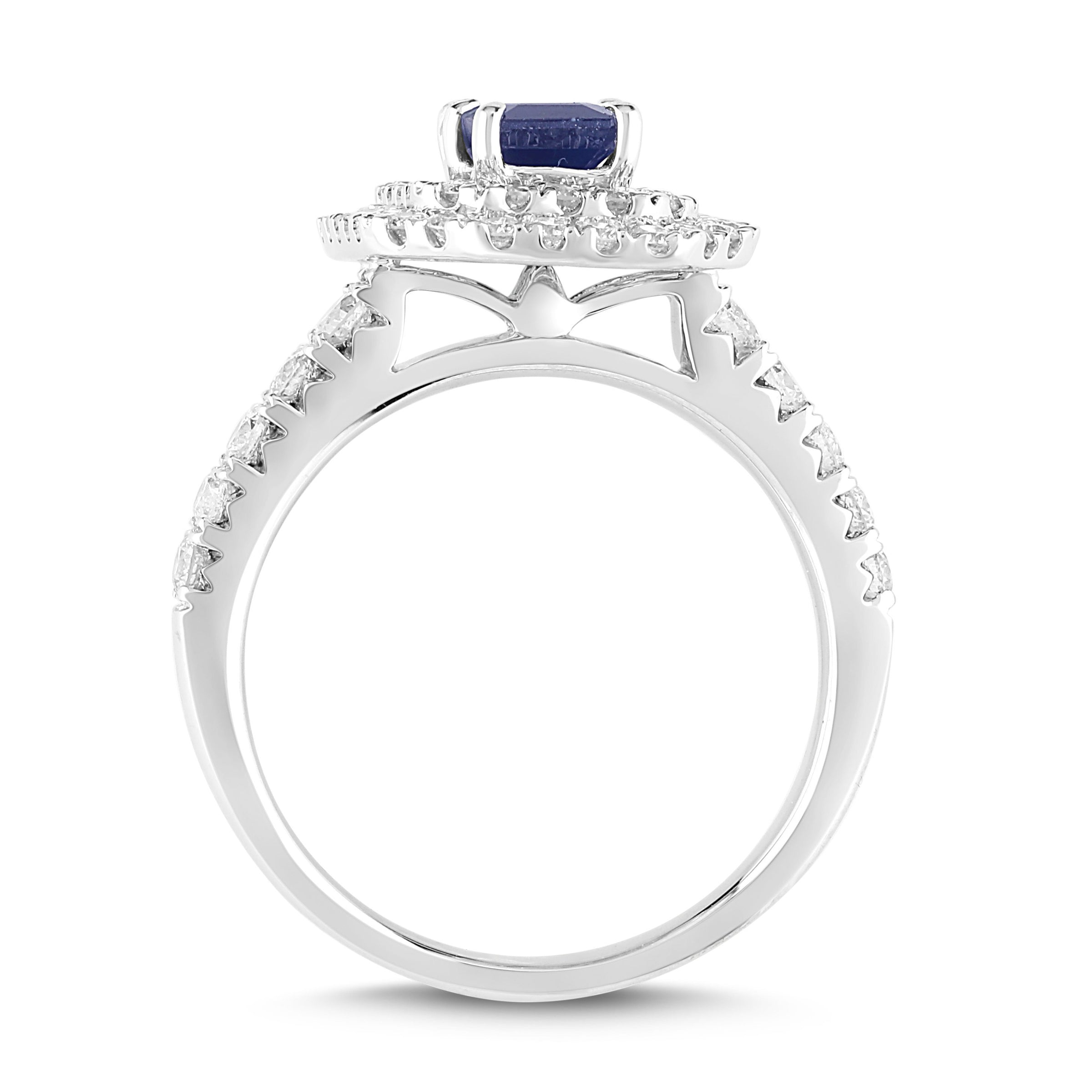 18ct White Gold Sapphire Ring with 0.80ct of Diamonds Rings Bevilles 