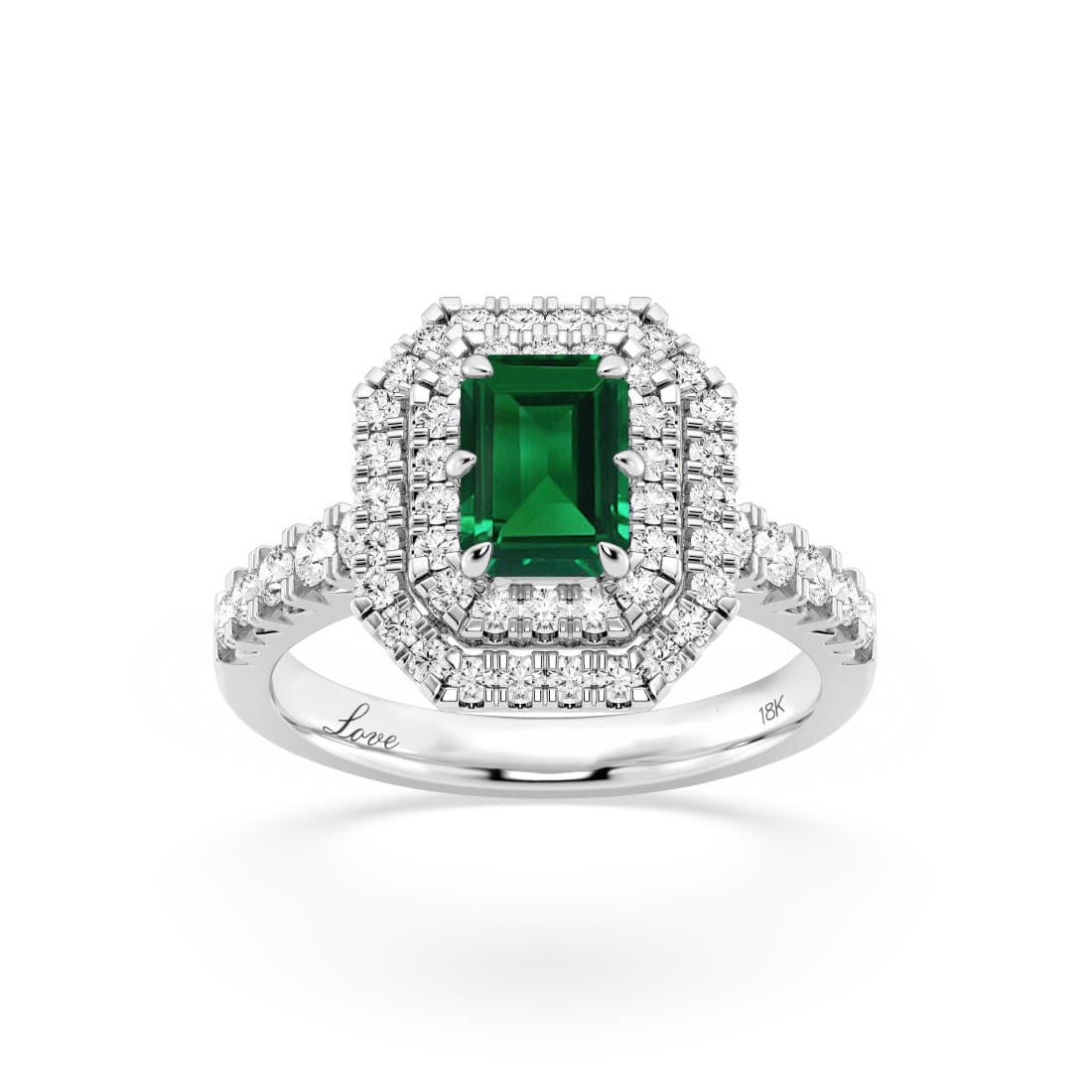 Facets of Love Emerald Ring with 0.80ct of Diamonds in 18ct White Gold Rings Bevilles 
