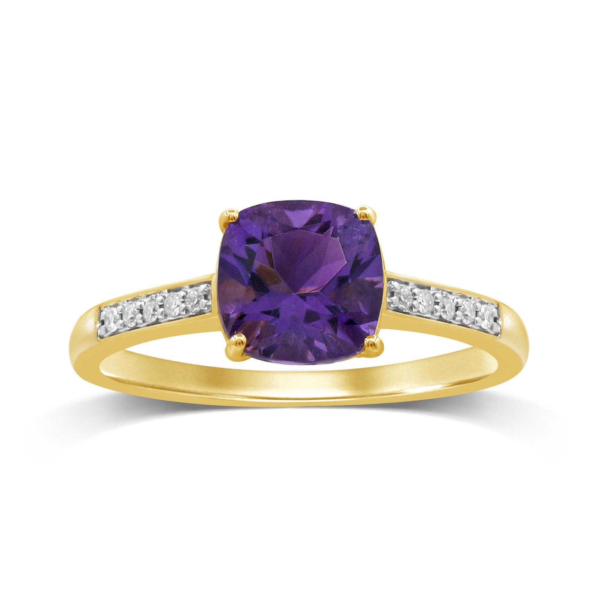 Diamond Set Amethyst Ring in 9ct Yellow Gold Rings Bevilles 