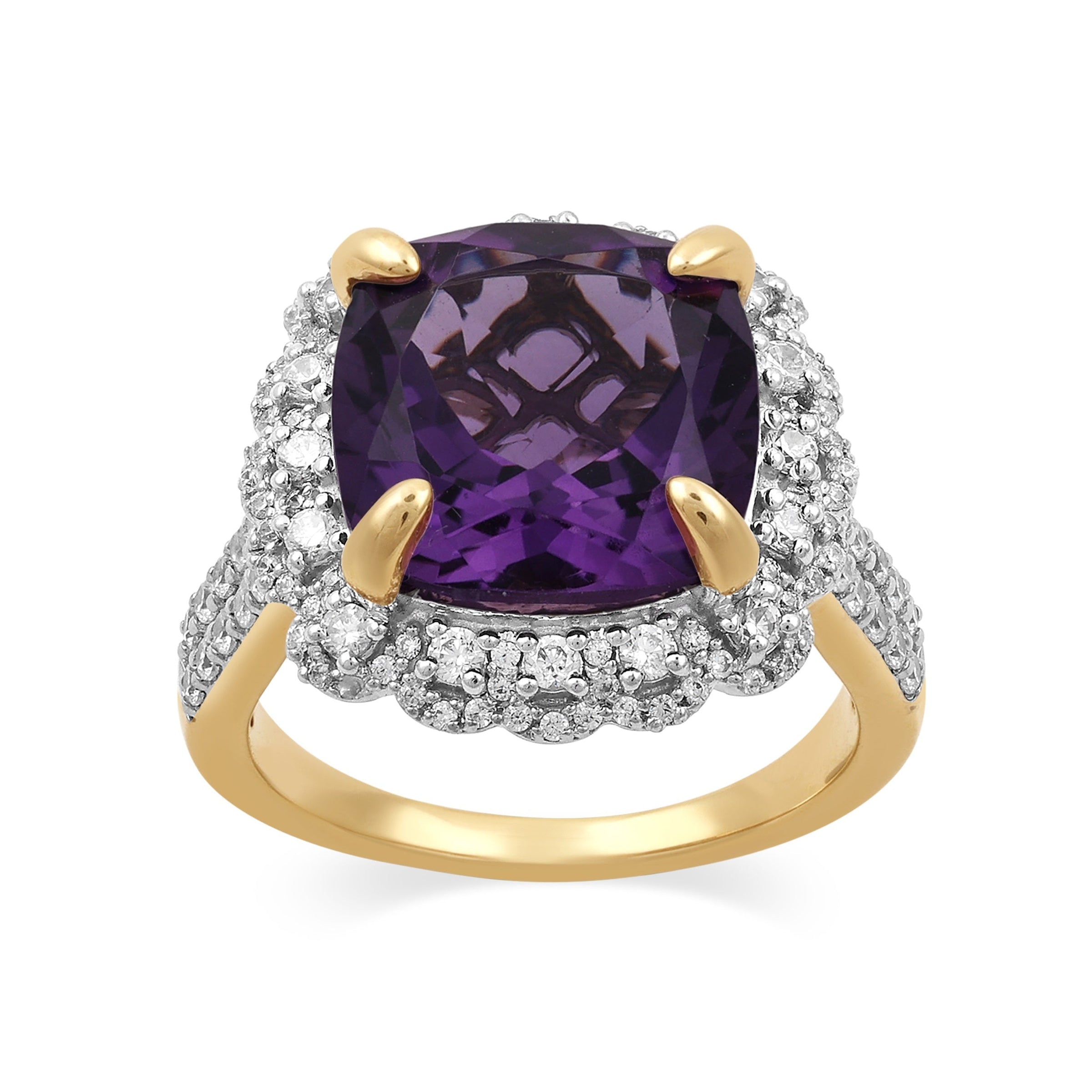 Amethyst Ring with 1.00ct of Diamonds in 9ct Yellow Gold Rings Bevilles 