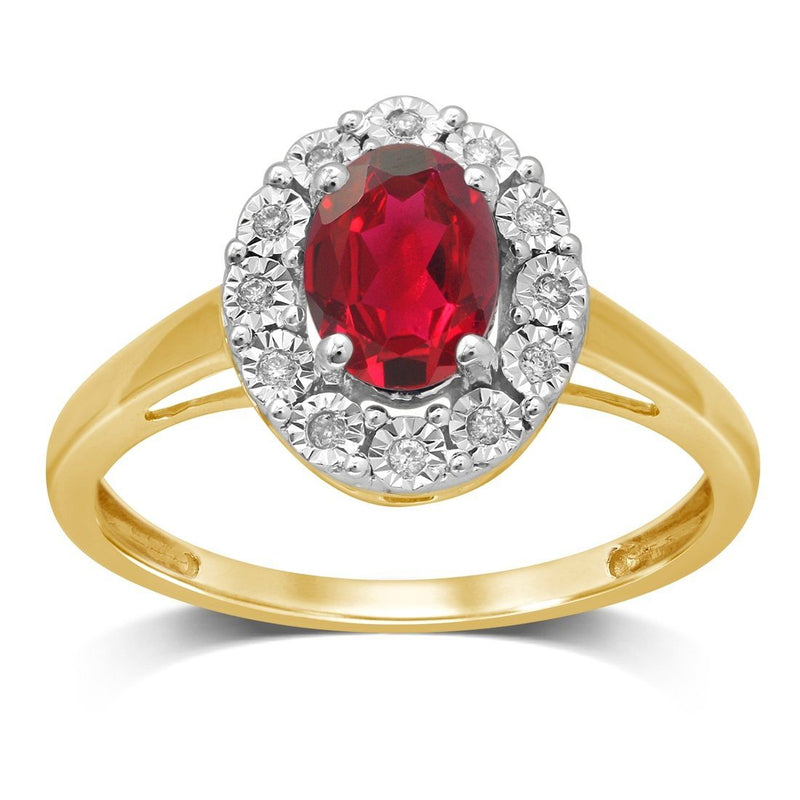 9ct Yellow Gold Created Ruby & Diamond Ring Rings Bevilles 
