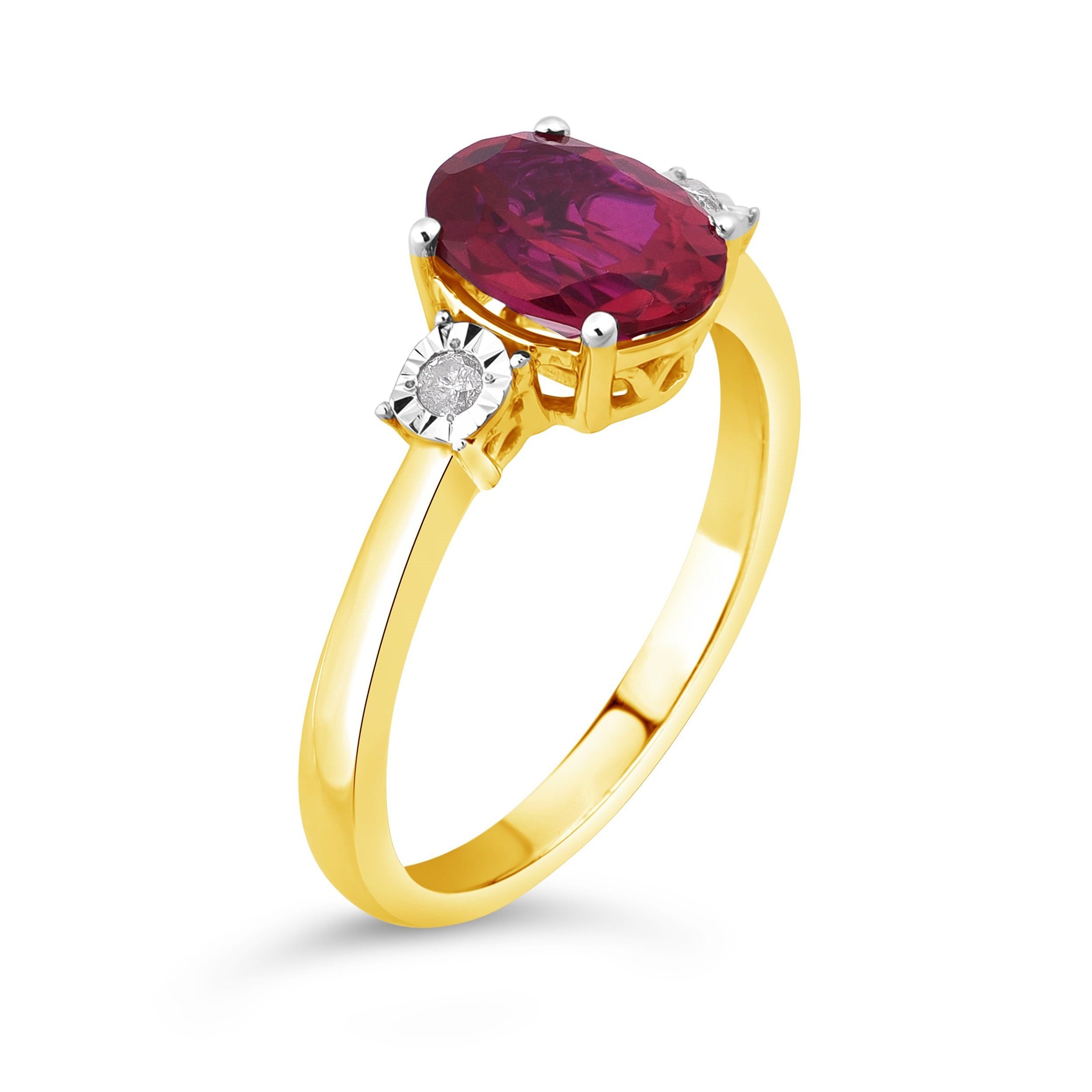 Diamond Set Created Ruby Ring in 9ct Yellow Gold Rings Bevilles 