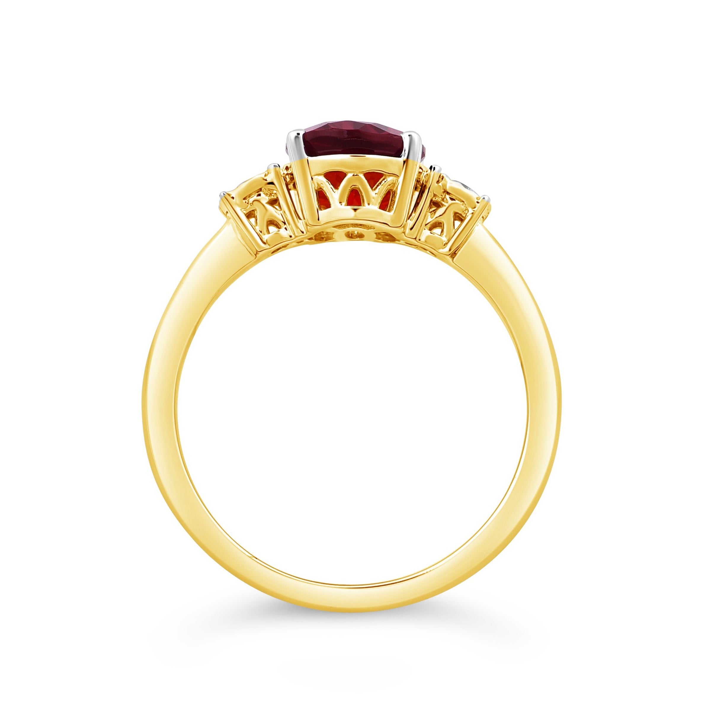Diamond Set Created Ruby Ring in 9ct Yellow Gold Rings Bevilles 