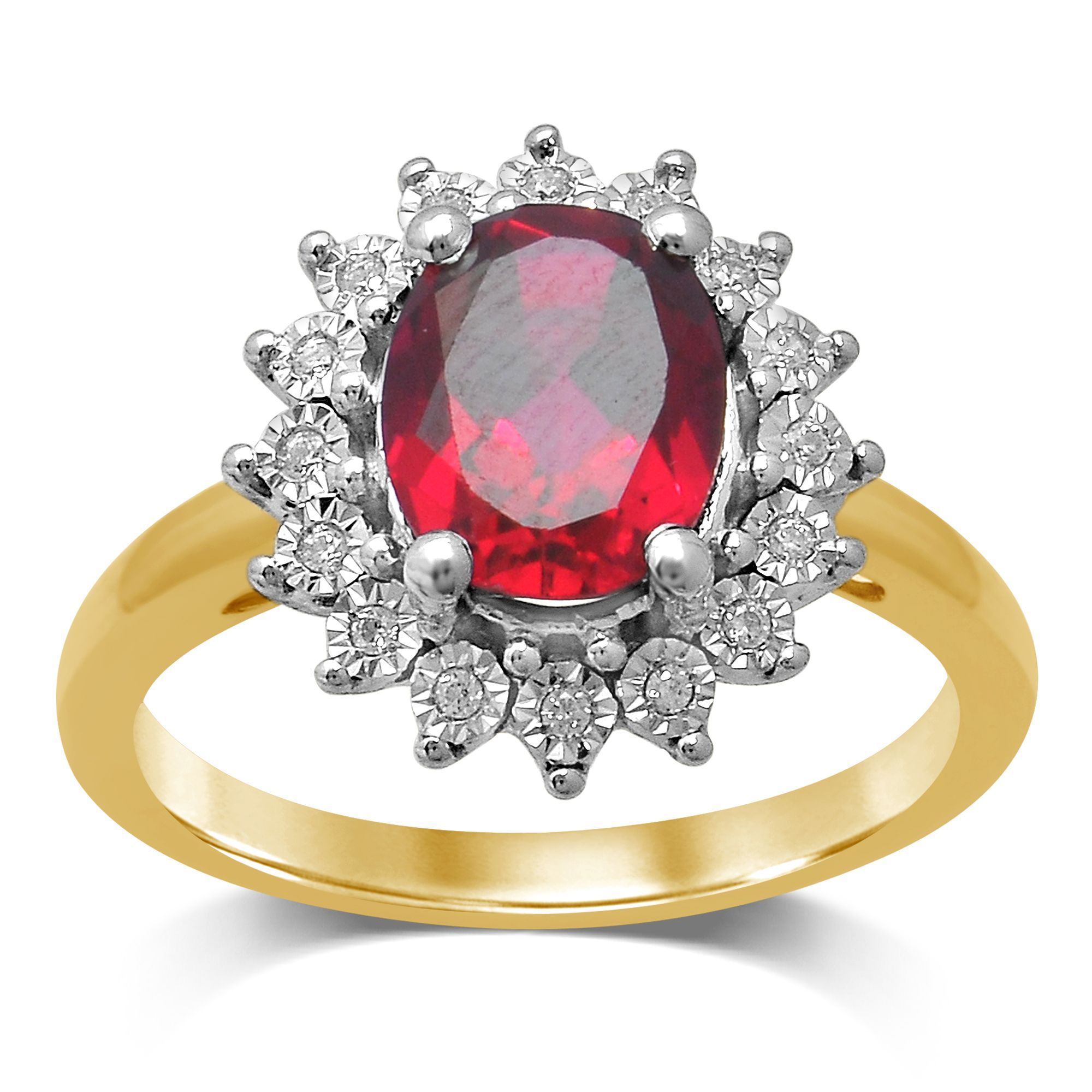 Created Ruby Diamond Ring in 9ct Yellow Gold Rings Bevilles 