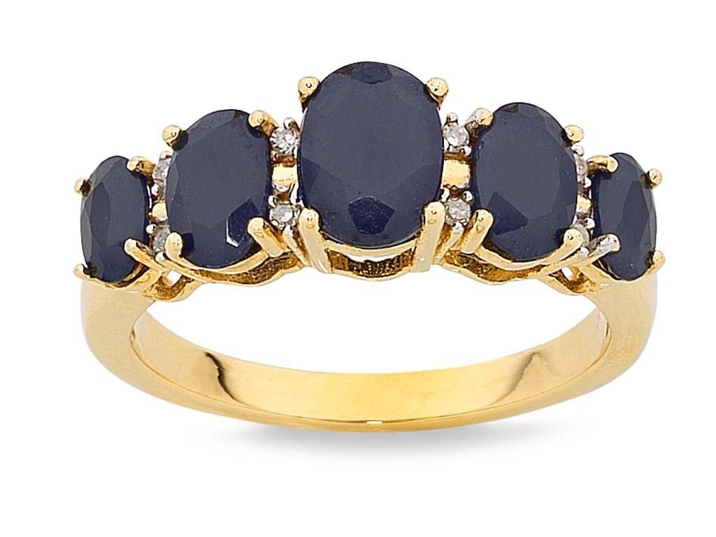9ct Yellow Gold Diamond Set Sapphire Ring Rings Bevilles 