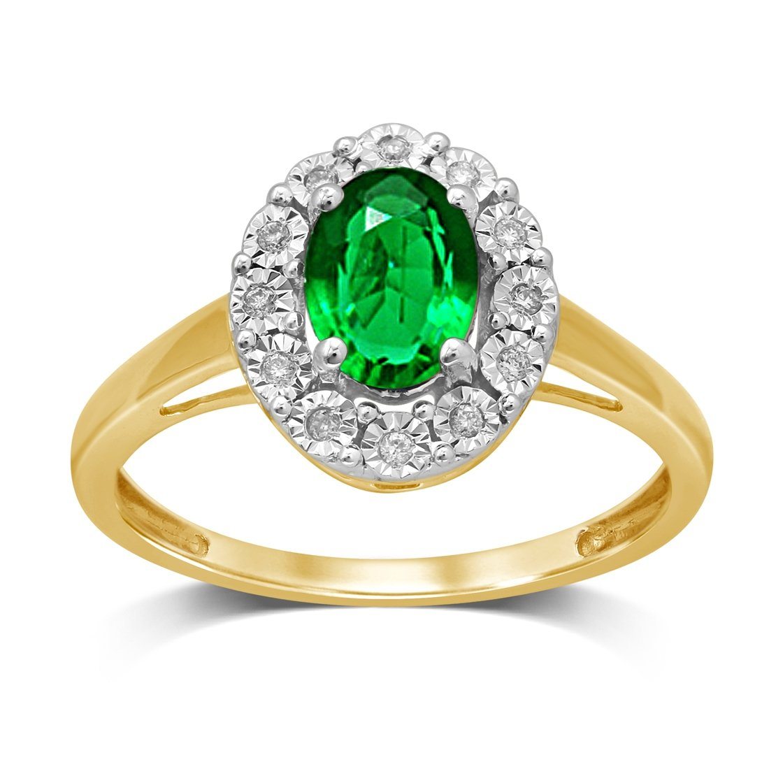 9ct Yellow Gold Created Emerald & Diamond Ring Rings Bevilles 