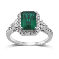 9ct White Gold 0.50ct Diamond & Created Emerald Ring Rings Bevilles 