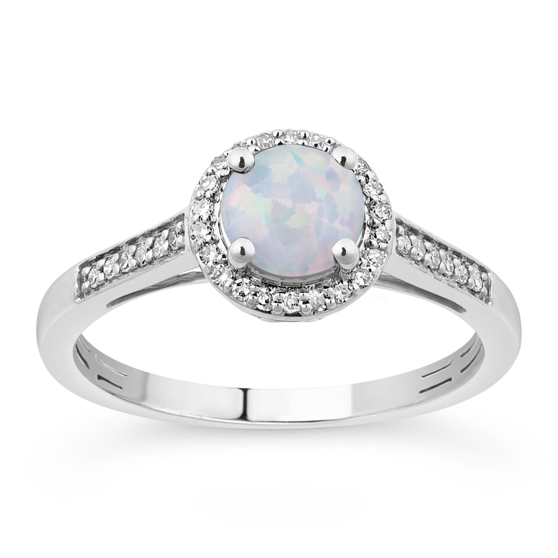 Created Opal & Diamond Ring in 9ct Yellow Gold Rings Bevilles 