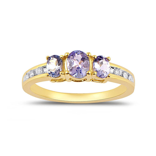 Diamond Set Oval Tanzanite Ring in 9ct Yellow Gold Rings Bevilles 