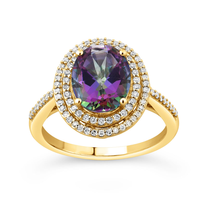 Mystic Topaz Ring with 1/4ct of Diamonds in 9ct Yellow Gold Rings Bevilles 