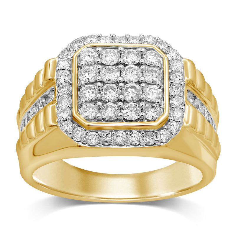 Brilliant Claw Square Look Ring with 1.50ct of Diamonds in 9ct Yellow Gold Rings Bevilles 