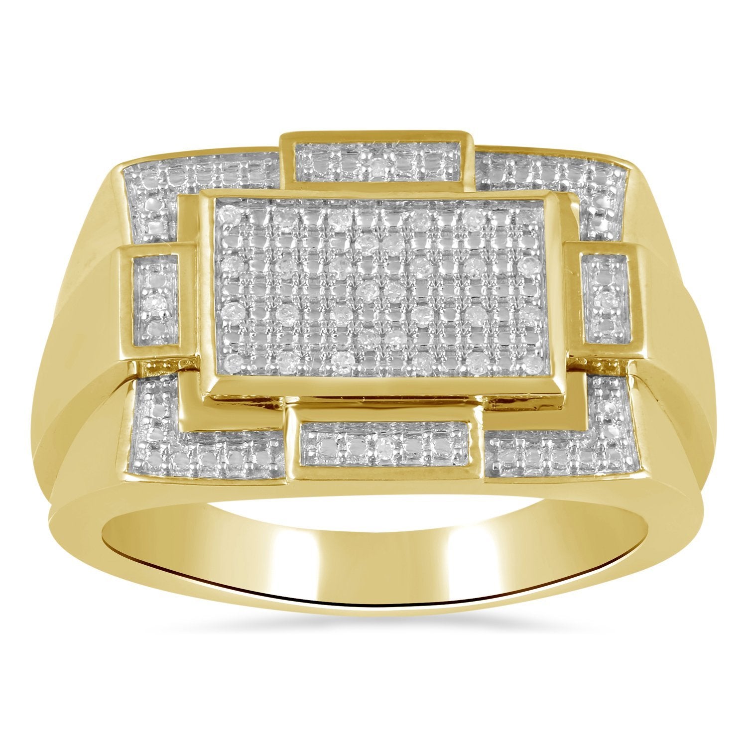Tablet Mens Ring with 0.10ct of Diamonds in 9ct Yellow Gold Rings Bevilles 