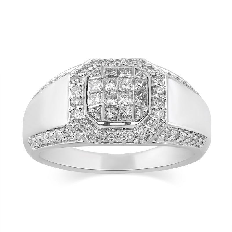 Princessa Emerald Shape Men's Ring with 1.00ct of Diamonds in 9ct White Gold Rings Bevilles 