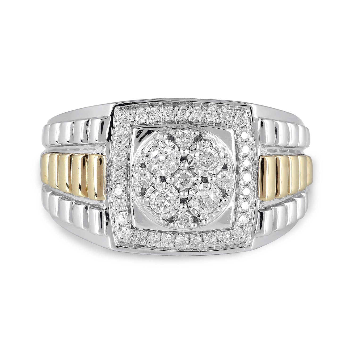 Rolex Look Shoulder Ring with 1/2ct of Diamonds in 9ct Yellow Gold and Sterling Silver Rings Bevilles 