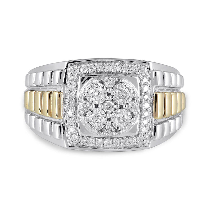 Rolex Look Shoulder Ring with 1/2ct of Diamonds in 9ct Yellow Gold and Sterling Silver Rings Bevilles 