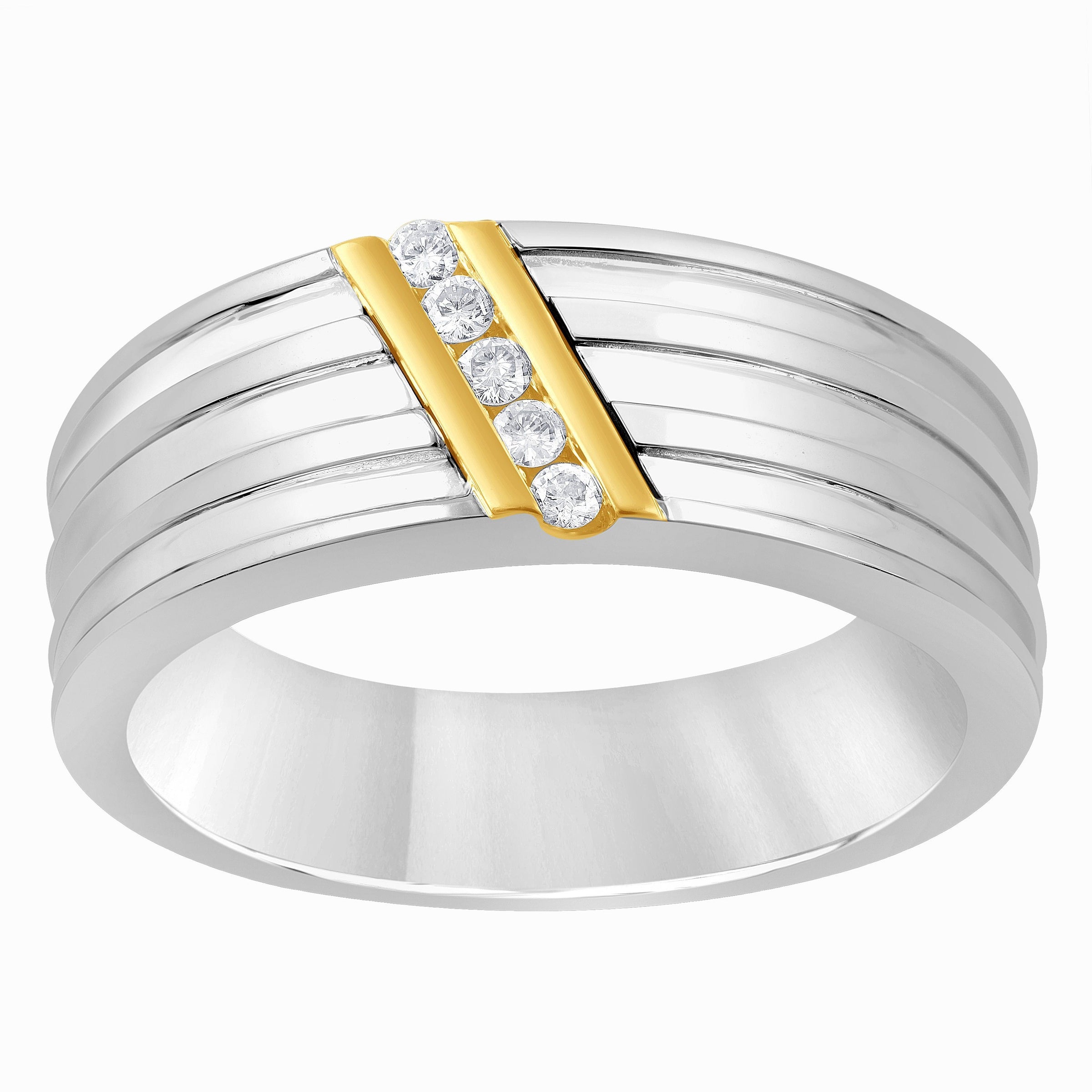 Mirage Channel Men's Ring with 0.10ct of Diamonds in Sterling Silver and 9ct Yellow Gold Rings Bevilles 