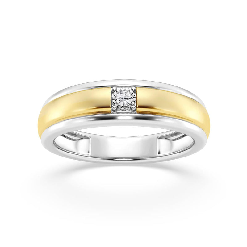 Men's Ring with 0.05ct of Diamonds in 9ct Yellow Gold and Sterling Silver Accents Rings Bevilles 