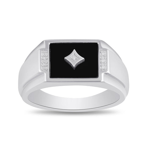 Sterling Silver Diamond Set Black Onyx Men's Ring Rings Bevilles 