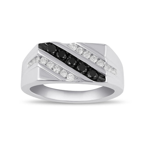 Men's Black Diamond Stripe Ring with 3/4ct Diamonds in Sterling Silver Rings Bevilles 