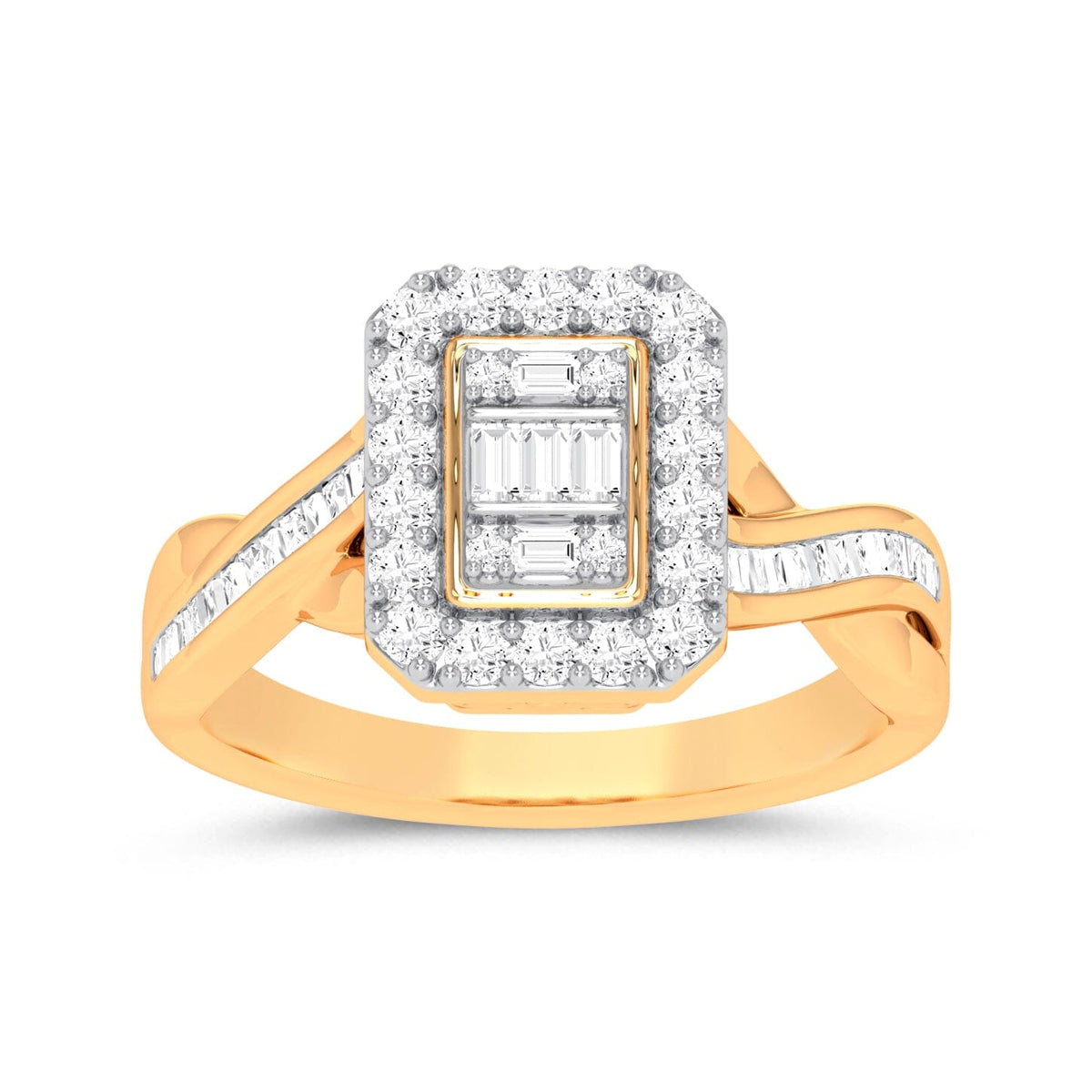 Brilliant Emerald Shape Ring with 1/2ct of Diamonds in 9ct Yellow Gold Rings Bevilles 