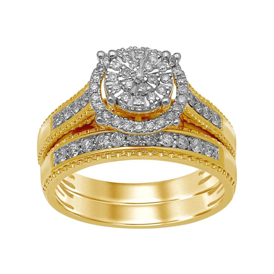Martina Solitaire Look Halo Ring with 1/2ct of Diamonds in 9ct Yellow Gold Rings Bevilles 