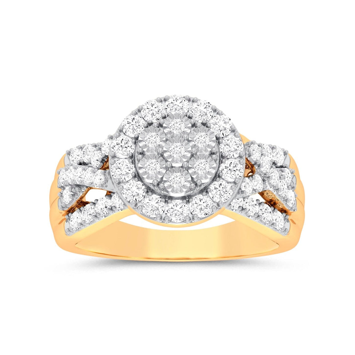 Halo Ring with 1.00ct of Diamonds in 9ct Yellow Gold Rings Bevilles 