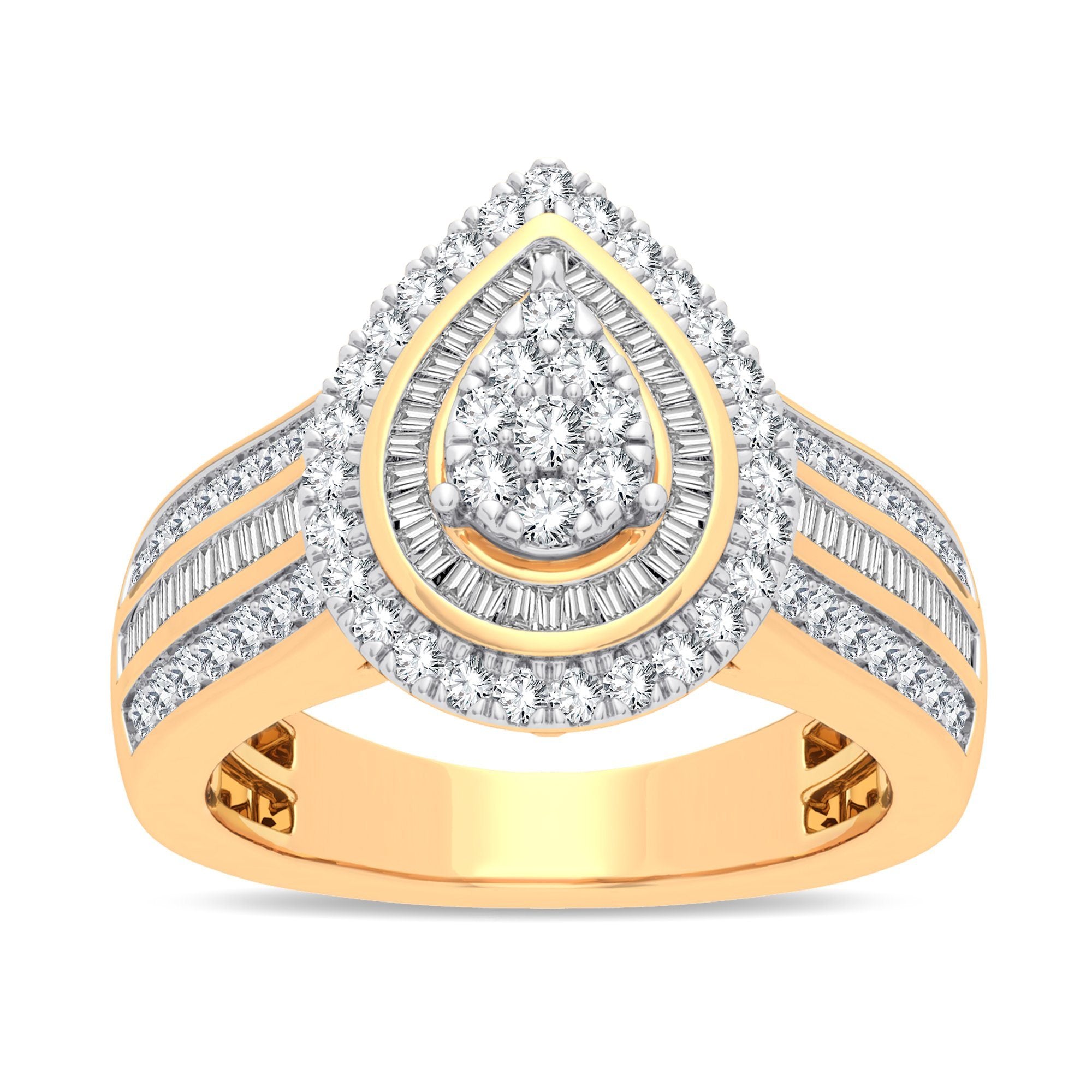Pear Halo Ring with 1.00ct of Diamonds in 9ct Yellow Gold Rings Bevilles 