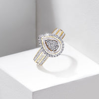Pear Halo Ring with 1.00ct of Diamonds in 9ct Yellow Gold Rings Bevilles 