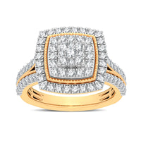 Square Look Halo Ring with 1.00ct of Diamonds in 9ct Yellow Gold Rings Bevilles 