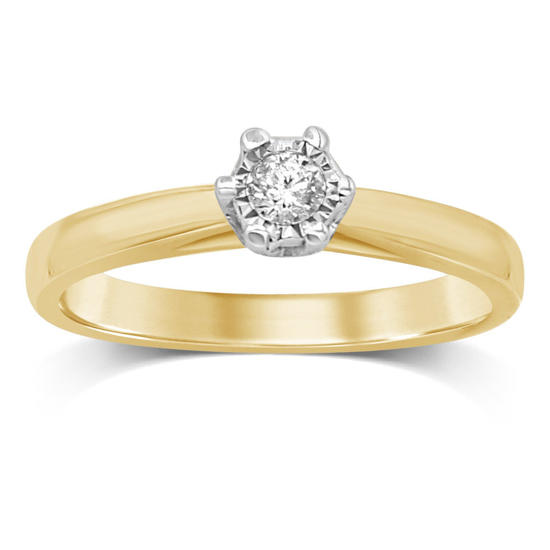 Brilliant Illusion Solitaire Miracle Ring with 0.10ct Diamonds in 9ct Yellow Gold Rings Bevilles 