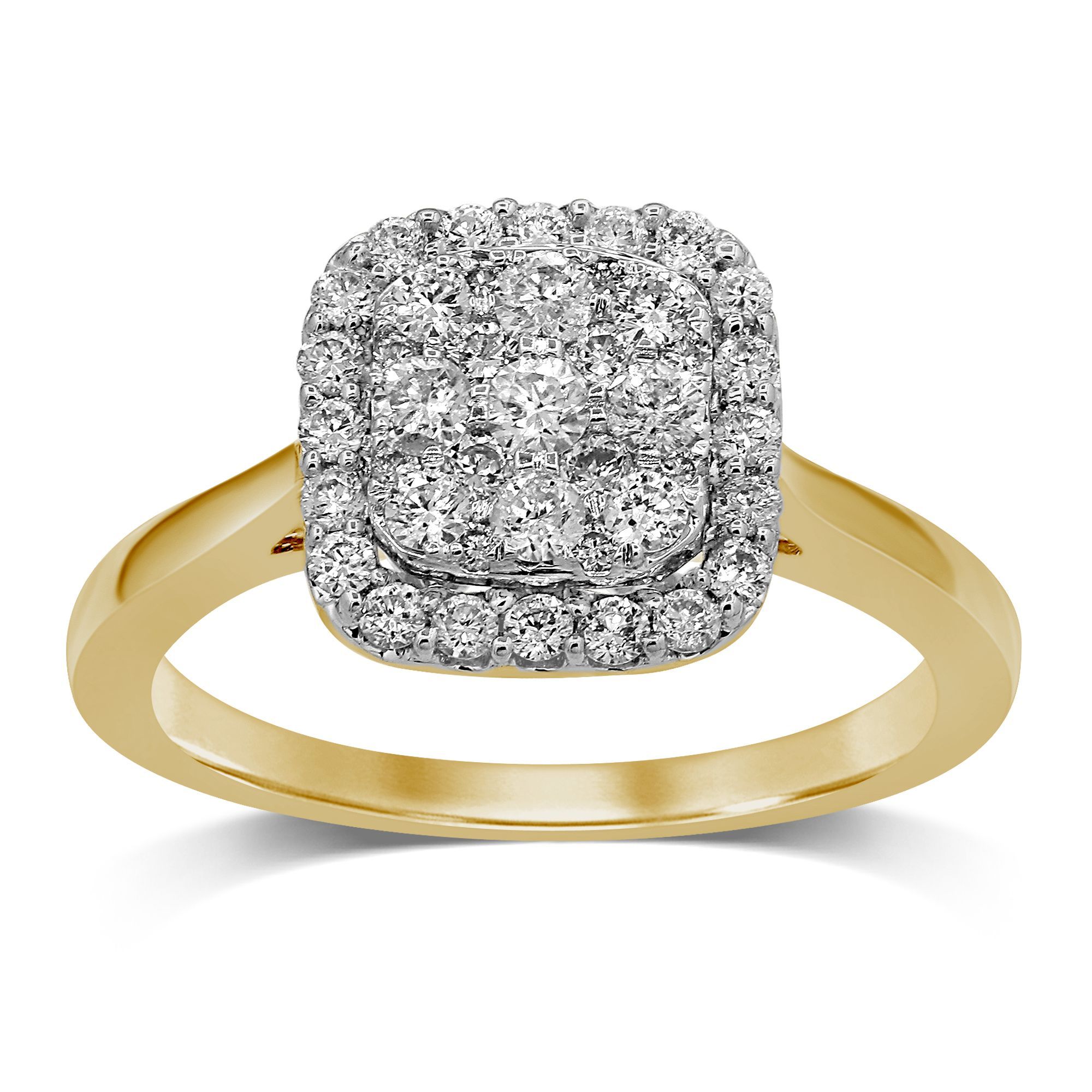 Brilliant Square Look Ring with 0.60ct of Diamonds in 9ct Yellow Gold Rings Bevilles 