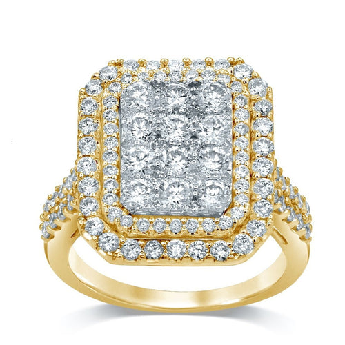 9ct Yellow Gold Emerald Shape Ring with 1.50ct of Diamonds Rings Bevilles 
