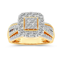 Square Surround Ring with 1.00ct of Diamonds in 9ct Yellow Gold Rings Bevilles 