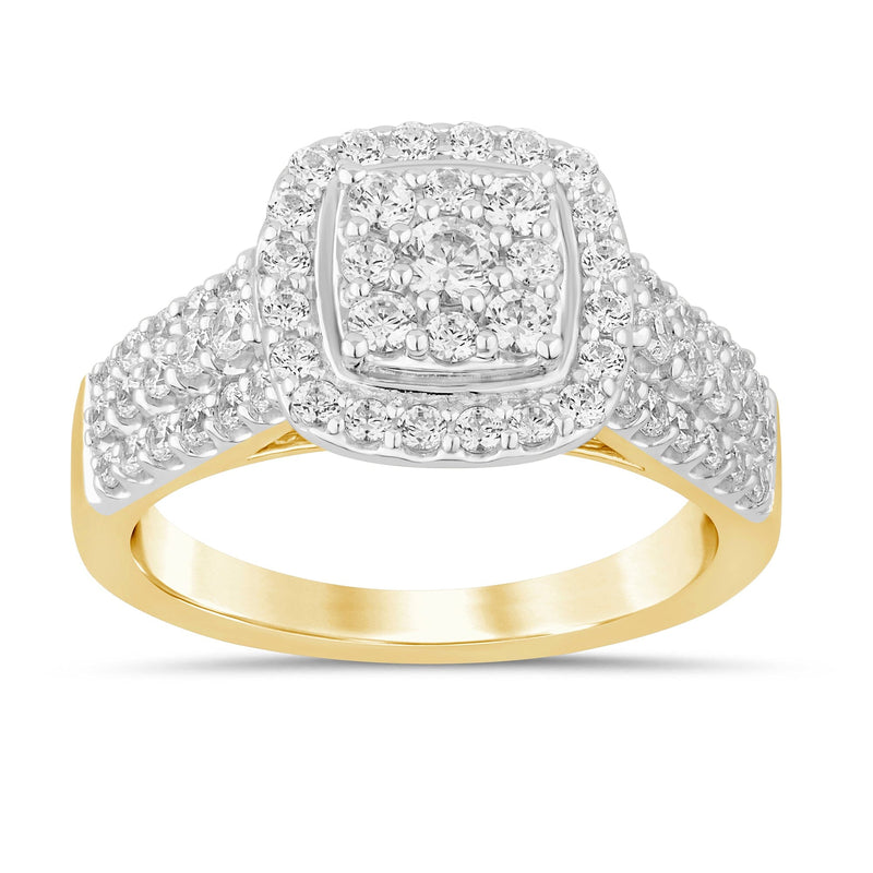Halo Square Look Ring with 1.00ct of Diamonds in 9ct Yellow Gold Rings Bevilles 