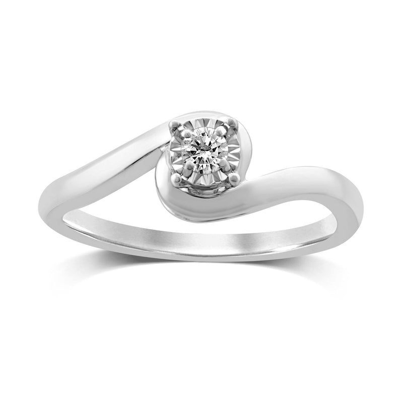 Diamond Solitaire Wrap Swirl Ring in 9ct White Gold Rings Bevilles 
