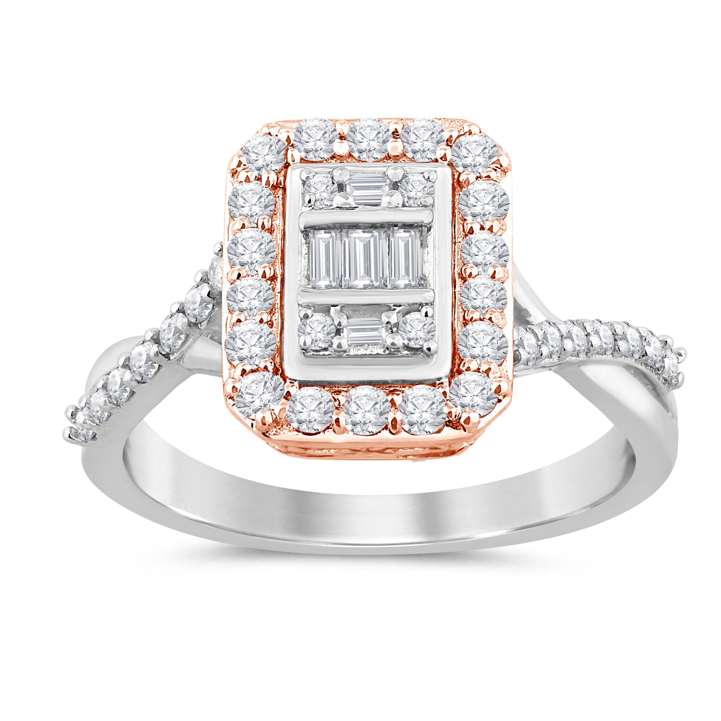Brilliant Ring with 0.50ct of Diamonds in 9ct White Gold and 9ct Rose Gold Rings Bevilles 