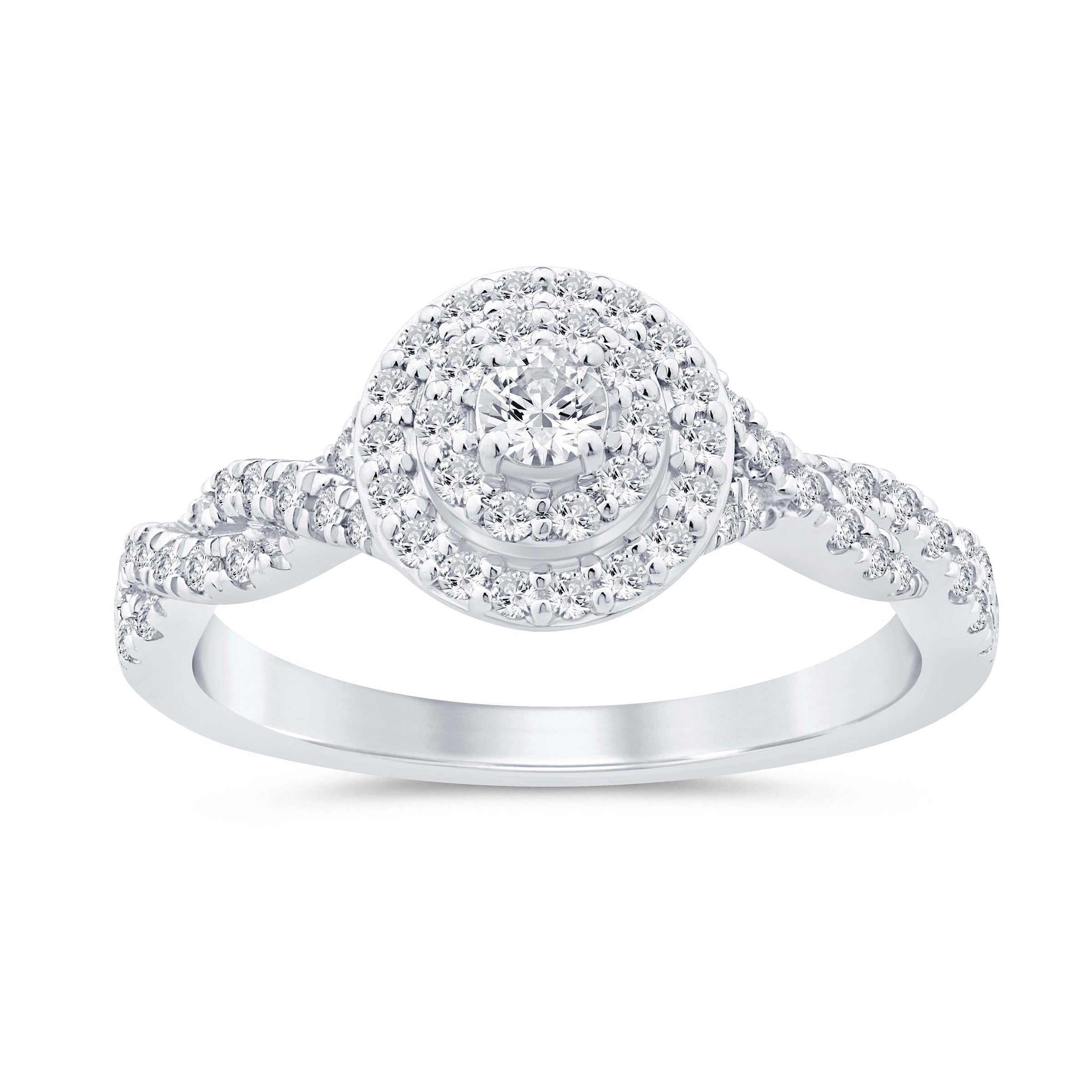 Double Halo Solitaire Ring with 0.50ct of Diamonds in 10ct White Gold Rings Bevilles 