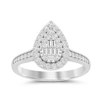 Pear Baguette Halo Ring with 1/2ct of Diamonds in 9ct White Gold Rings Bevilles 