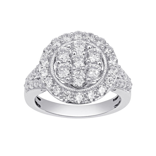 Halo Composite Ring with 1.25ct of Diamonds in 9ct White Gold Rings Bevilles 